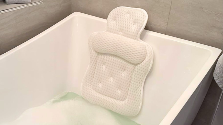 mesh bathtub pillow in a bathtub