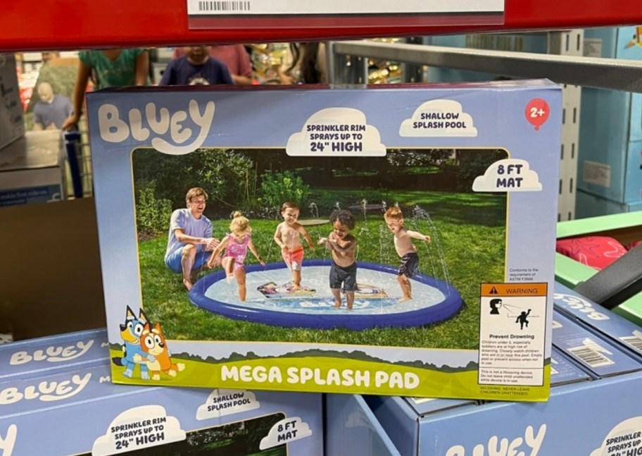 a bluey splash pad in box on a store shelf