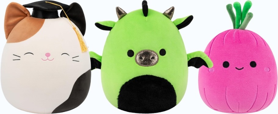 cat, dragon and purple onion squishmallows
