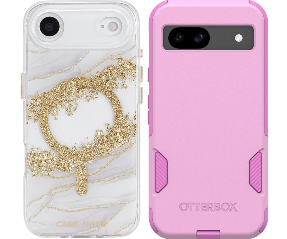 white and gold case with a pink case