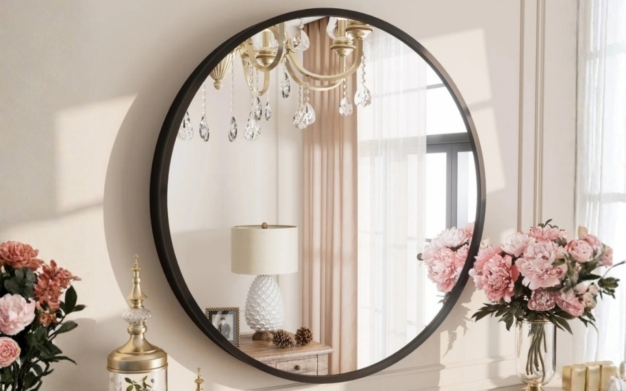 round framed mirror