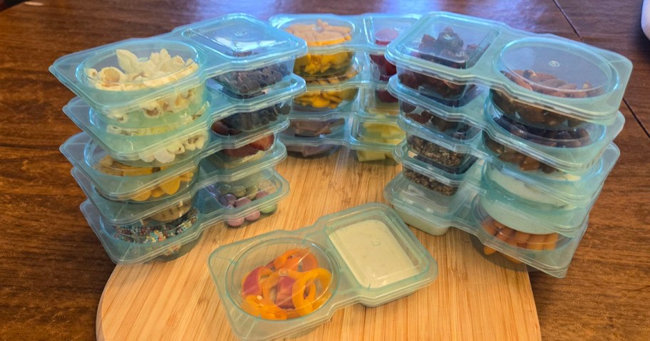 snack food containers full on counter 
