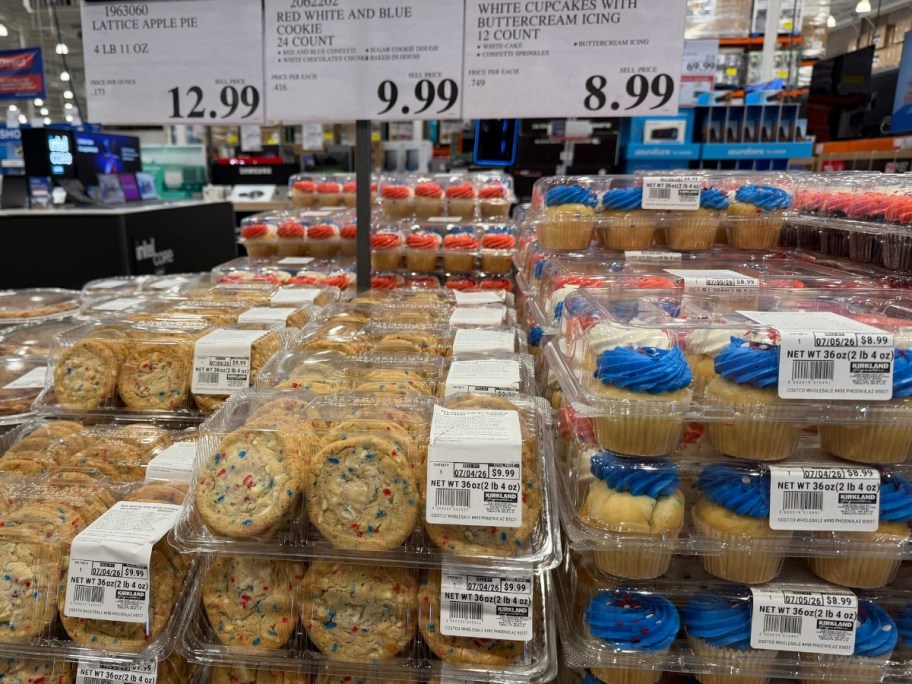 patriotic cookies and cupcakes on a store aisle
