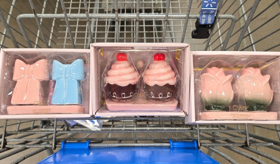 bow, cupcake, and flower salt and pepper shakers