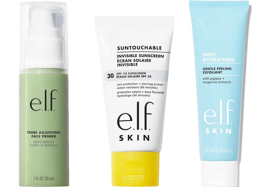 elf primer, sunscreen, and cleanser