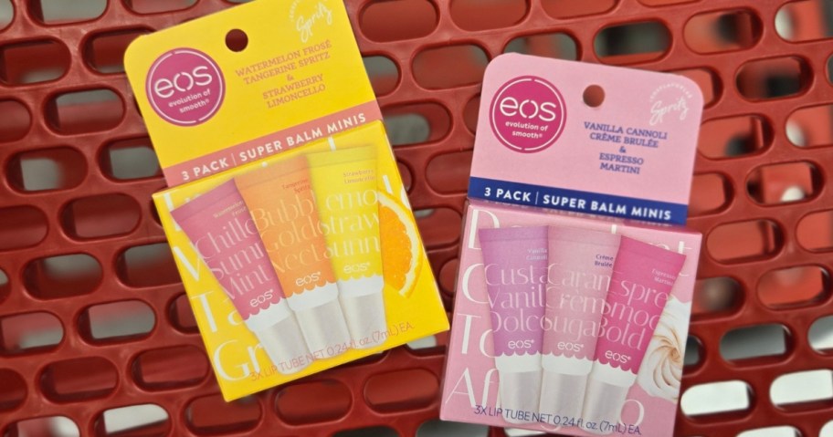 two eos lip balm packs in a Target cart
