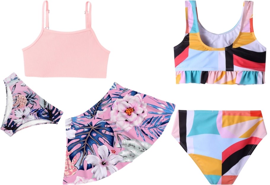 a 3 piece and two piece girls swimsuits