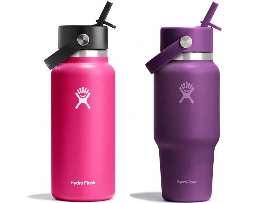 pink and purple hydro flask water bottles 