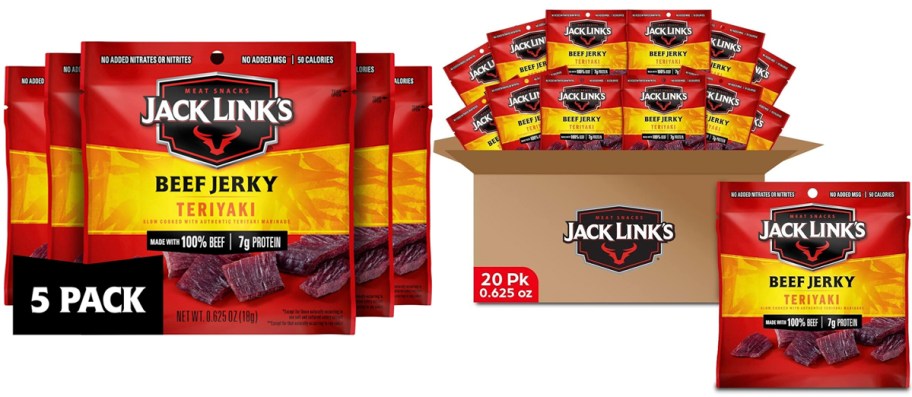 5 and 20 packs of jack links beef jerky 