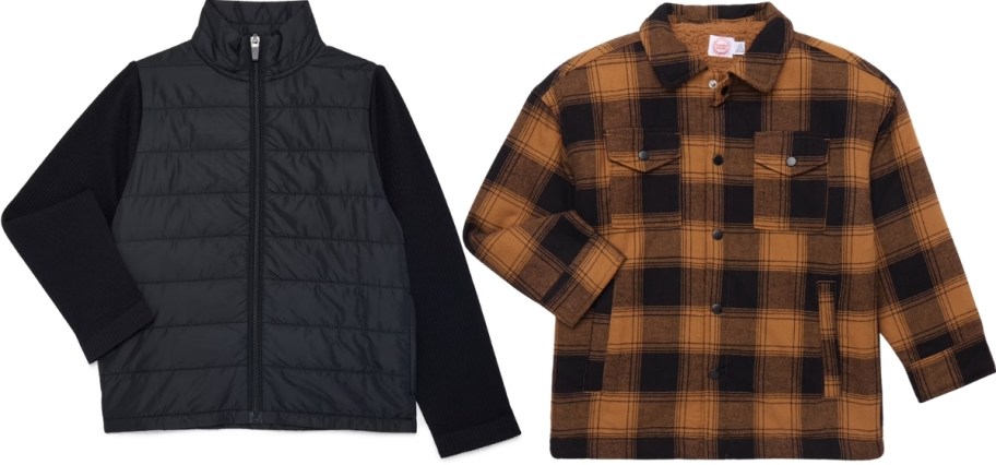 girls quilted jacket and boys plaid shacket