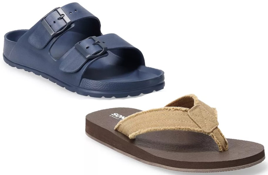 blue and brown men's sandals