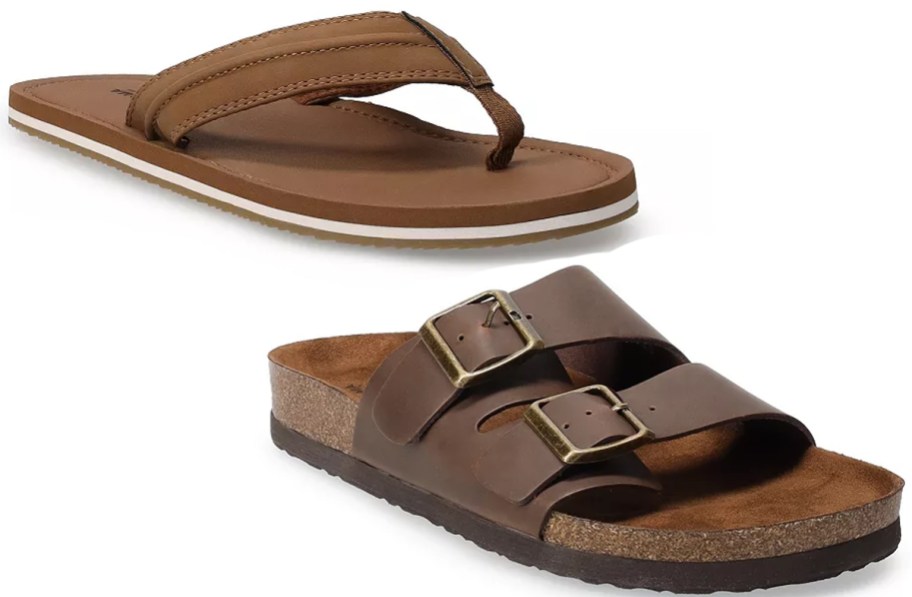 two men's brown sandals