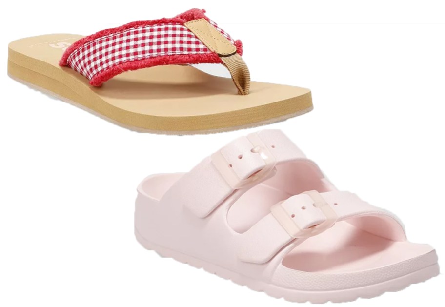 Red gingham check and pink sandals