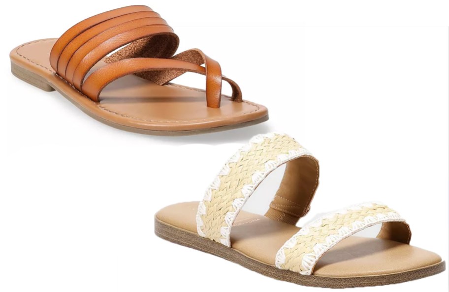 brown and white sandals