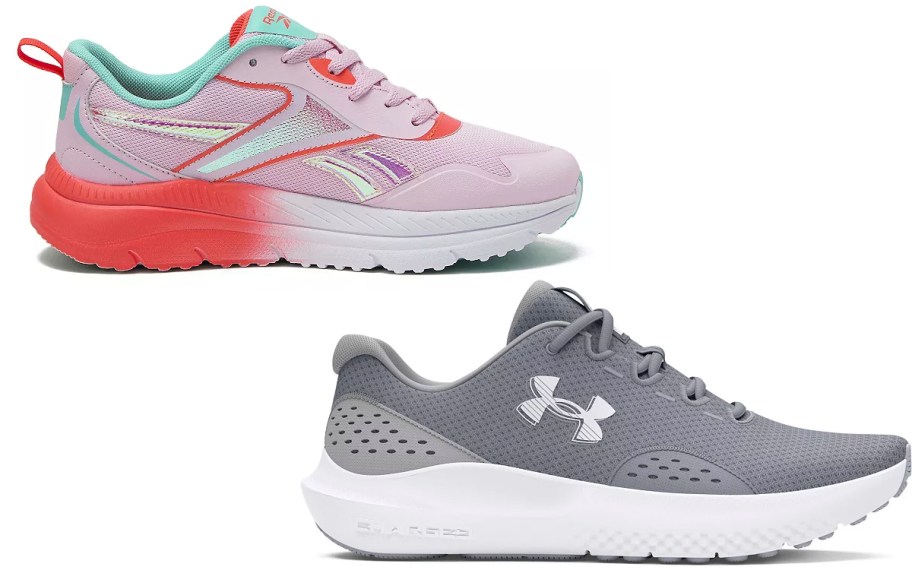 pink and gray reebok shoes 
