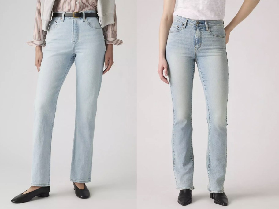 women wearing light blue jeans 