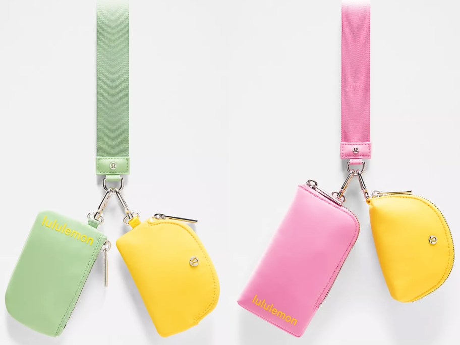 yellow green and pink dual pouch wristlets