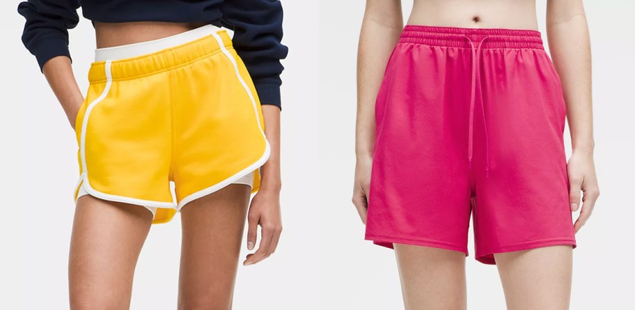 women in yellow and pink shorts