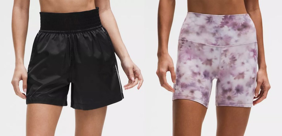 women in black and purple shorts