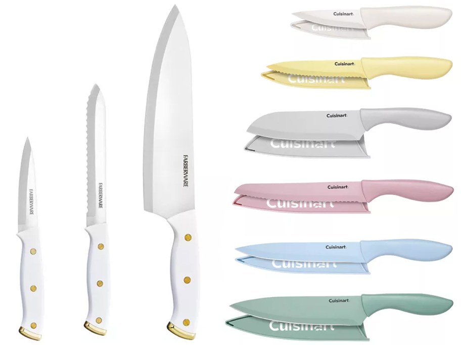 white and multicolored knife sets 