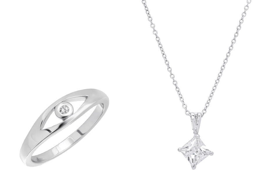 silver ring and necklace