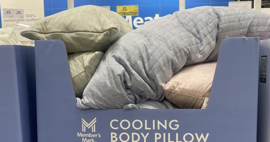 cooling body pillows in a display box at Sam's Club