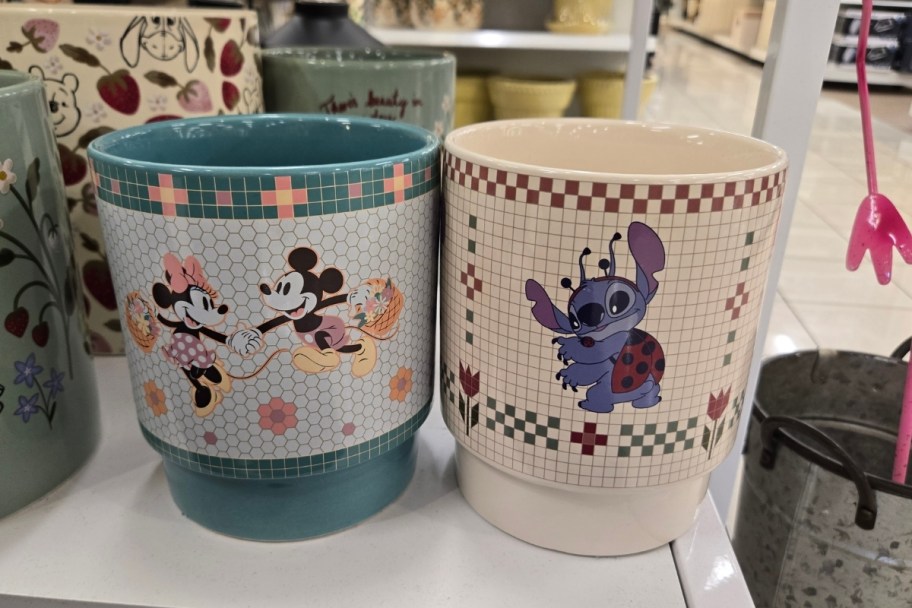 minnie and mickey mouse and Stitch ceramic planter
