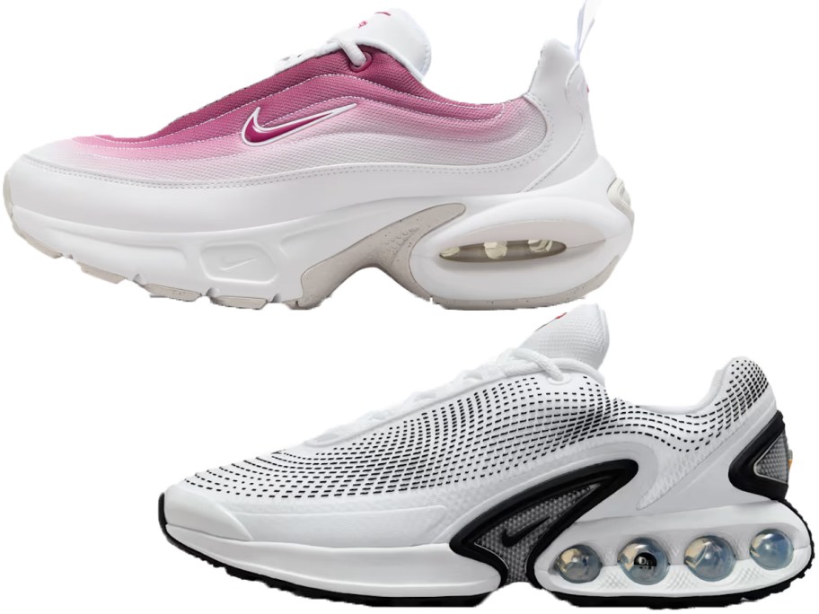 pink and white and black and white nike shoes 