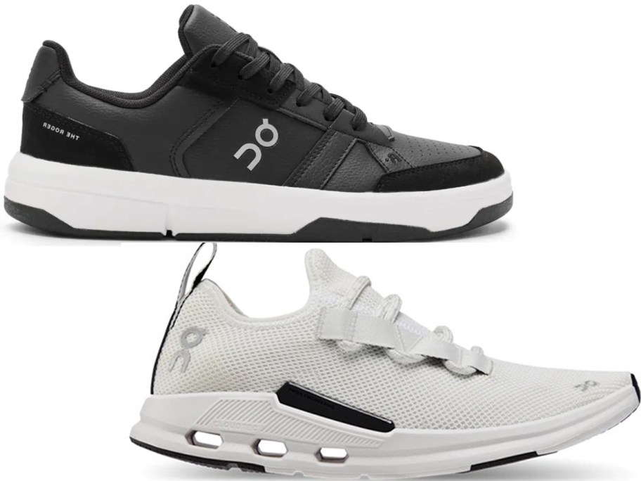 black and white on cloud running shoes 