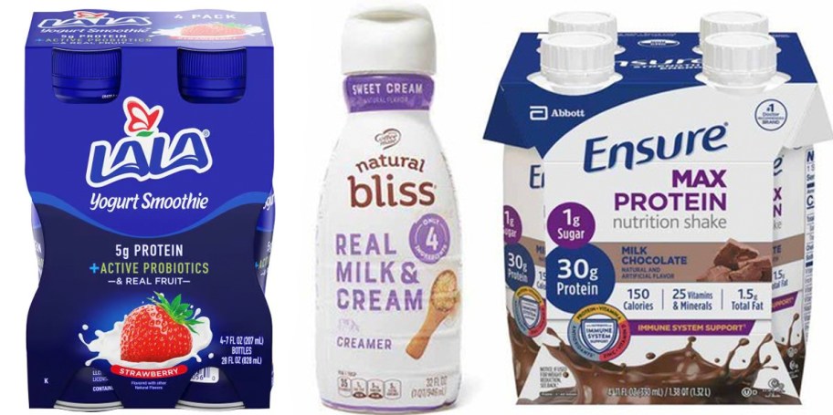 lala smoothie, bliss creamer, and ensure multipacks 