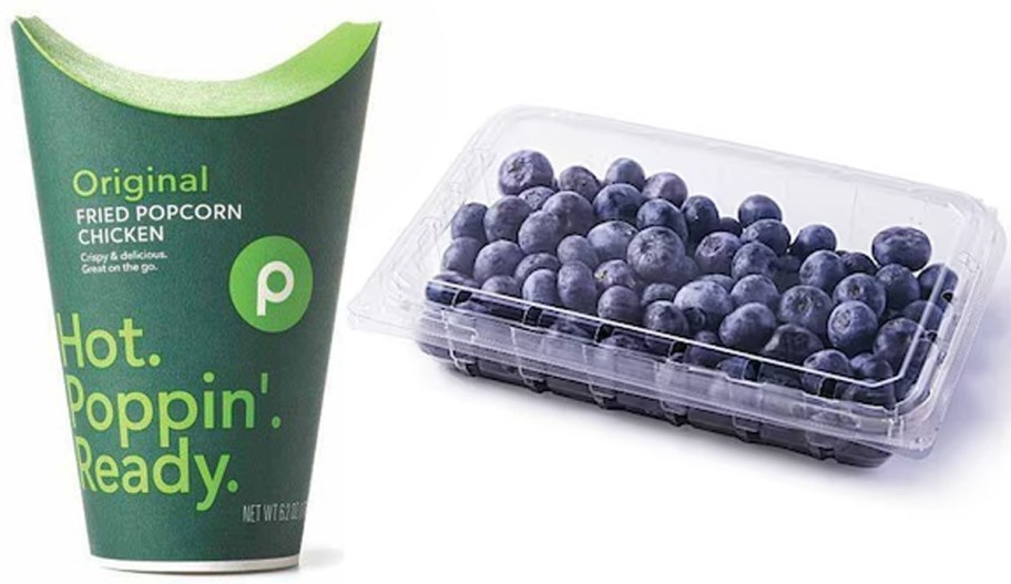 popcorn chicken and bluberries 