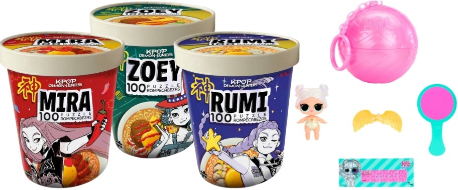 k-pop demon hunters puzzles and LOL surprise mini doll.