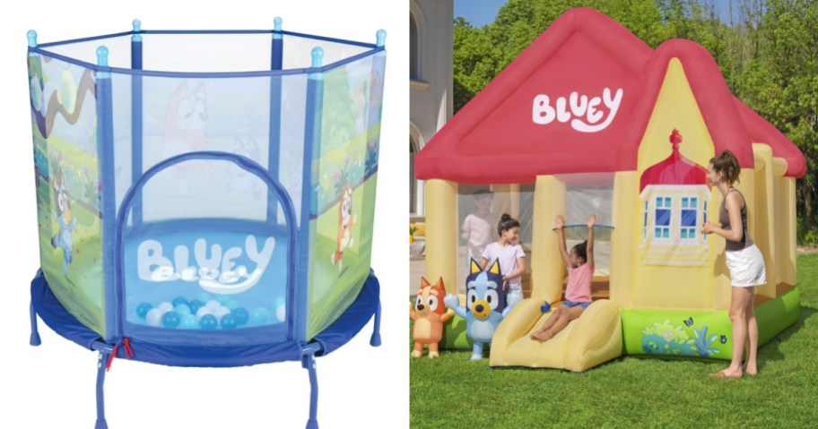 a Bluey trampoline and a Bluey bounce house