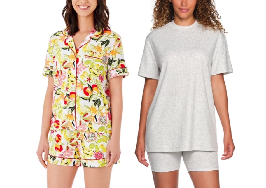 two women in shorts pajama sets