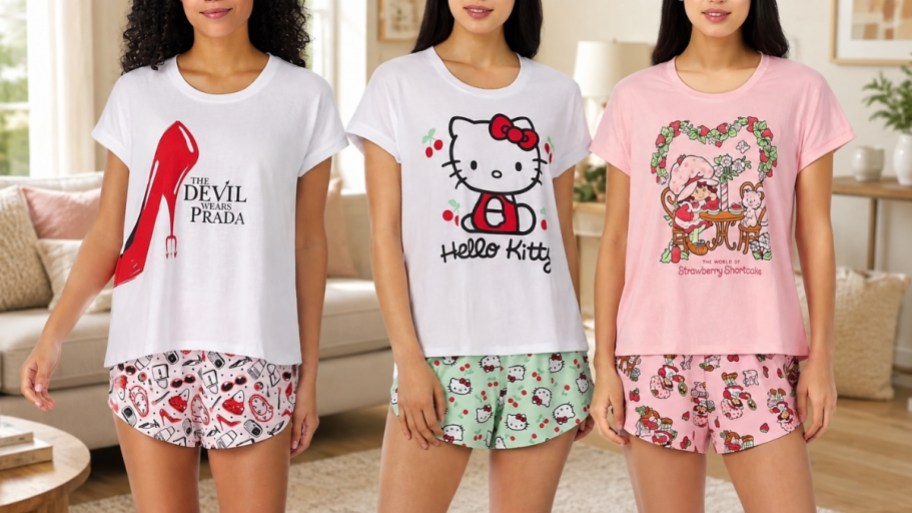 3 women in character pajama shets