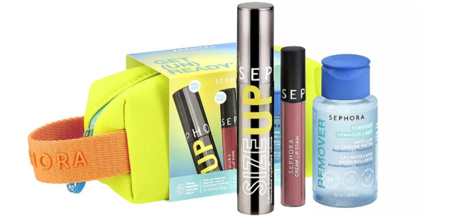 sephora collection bag and makeup items