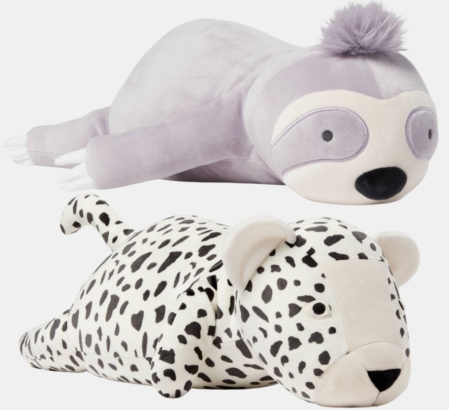 sloth andcheetah weighted plush throw pillow