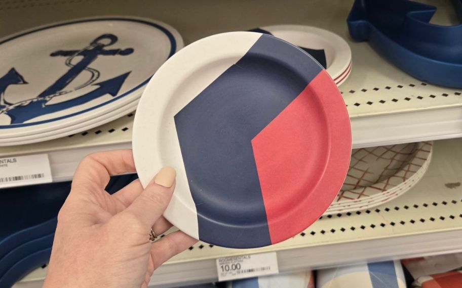 white blue and red small plate