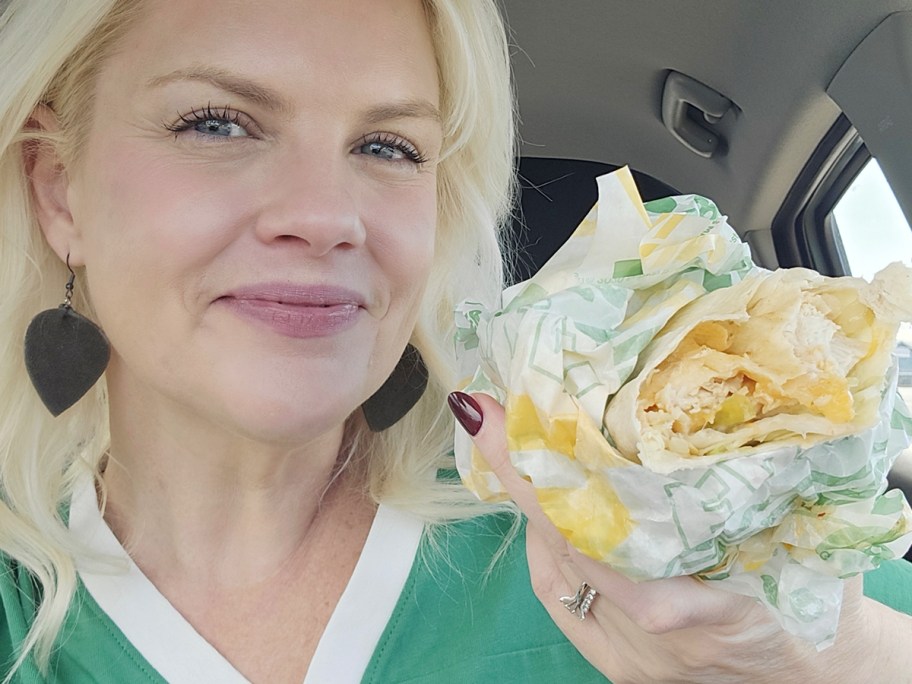 woman holding protein pocket 