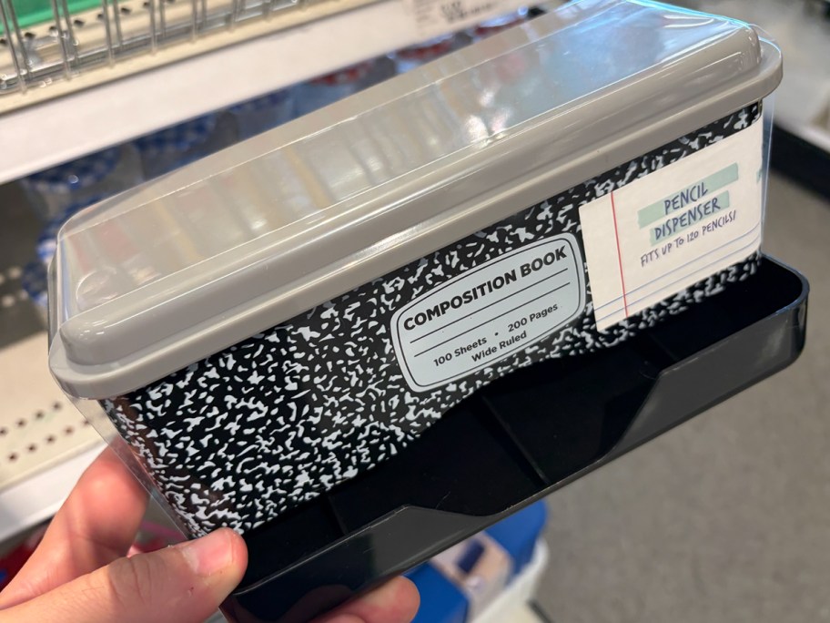 composition book pencil dispenser