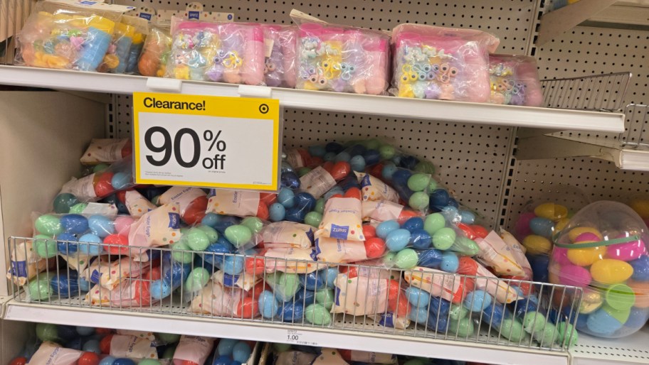 showing the 90% off aisle of easter clearance at target