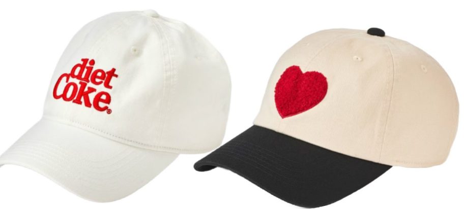 2 white baseball hats