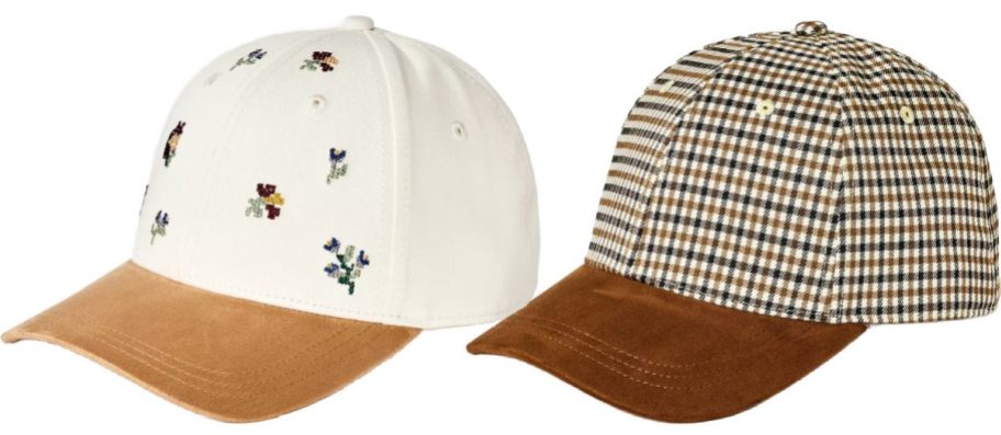 floral baseball hat and houndstooth baseball hat