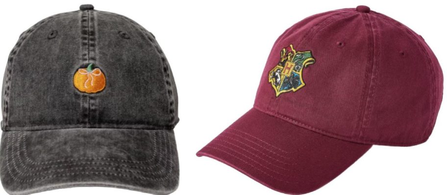 black baseball hat and wine baseball hat