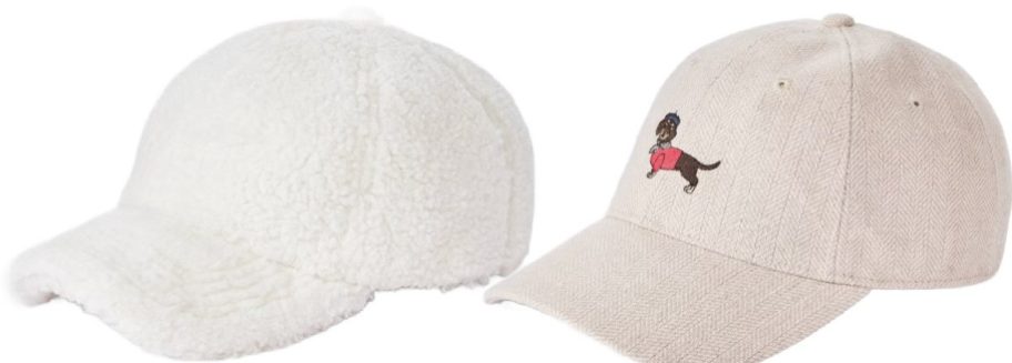 2 white baseball hats