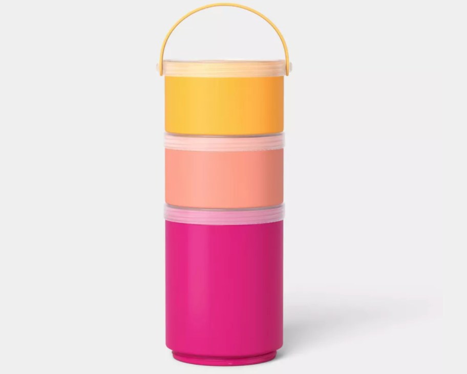 yellow and pink stacked containers