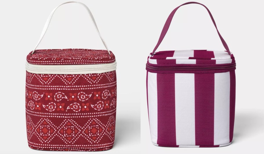 red and maroon striped mini coolers