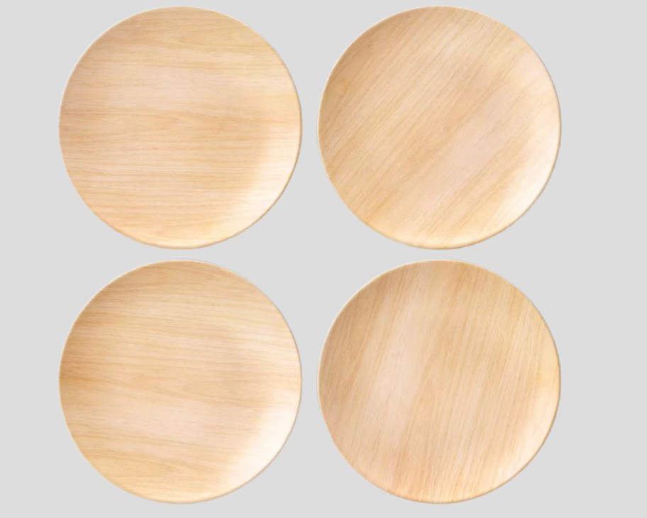 four bamboo salad plates