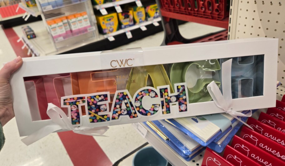 colorful snackle box with TEACH letters in store