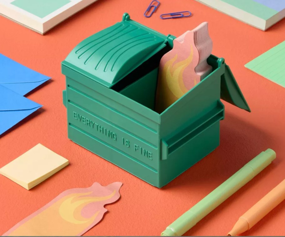 green dumpster sticky note holder